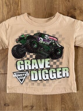 Monster Jam Grave Digger Graphic Tee Shirt Tan Size 12 Months Baby Toddler